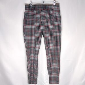 Sanctuary Runway Plaid Leggings Skinny Ponte Pants Grey Red Check Size L